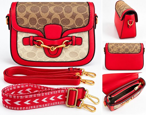 Red brown monogram crossbody - red, &