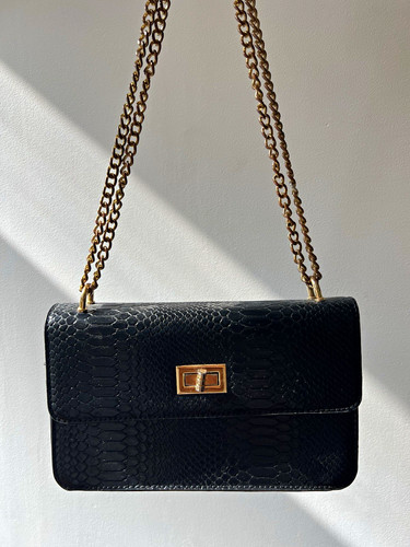 Black faux leather snakeskin - black,