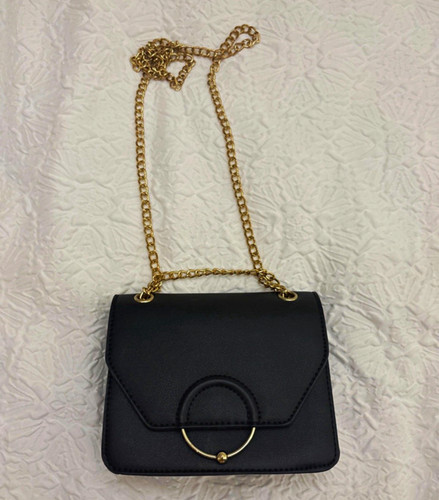 Black faux leather - leather, flap