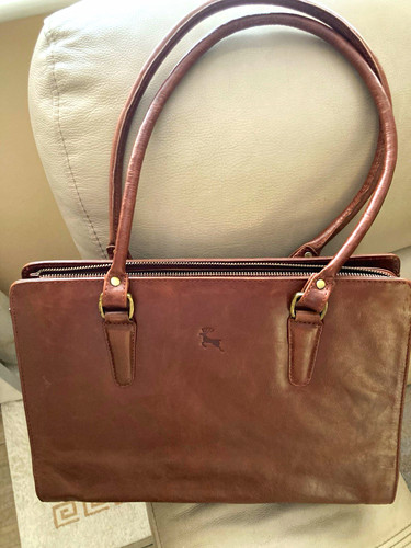 Brown leather zip top - leather, satchel