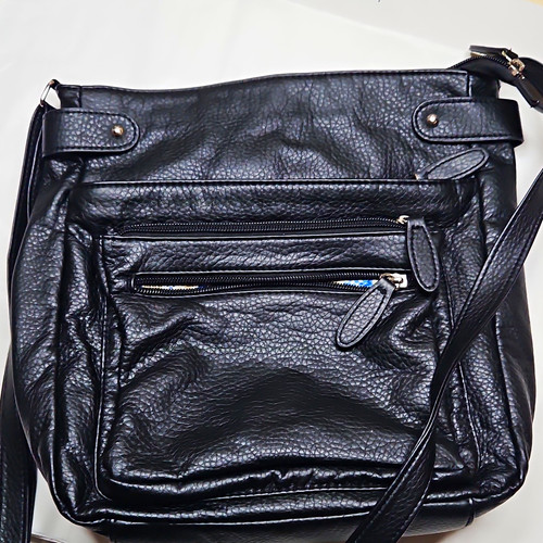 Women black pebbled faux - black,