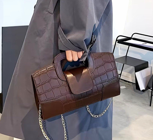 Brown faux leather crocodile - leather,