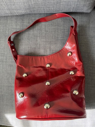 Cherry red glossy shoulder bag - cherry,