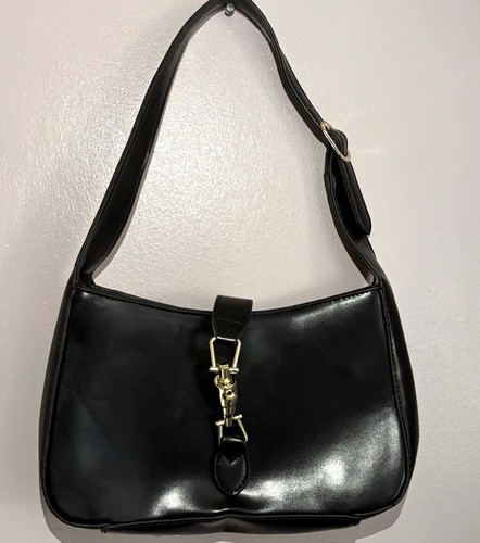 Black faux leather shoulder - leather,