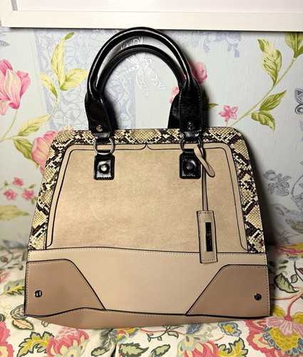 Beige black faux leather - black,