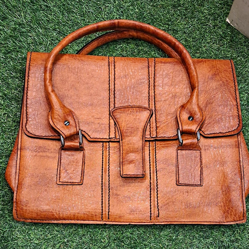 Brown leather satchel top - brown,
