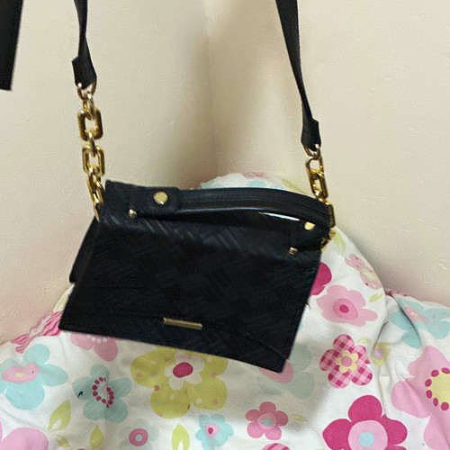 Black faux leather geometric - black,