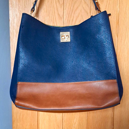 Navy brown colourblock leather - navy/brown,