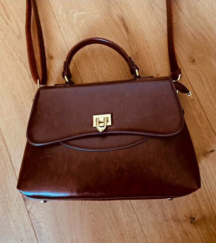 Brown leather satchel top - brown,