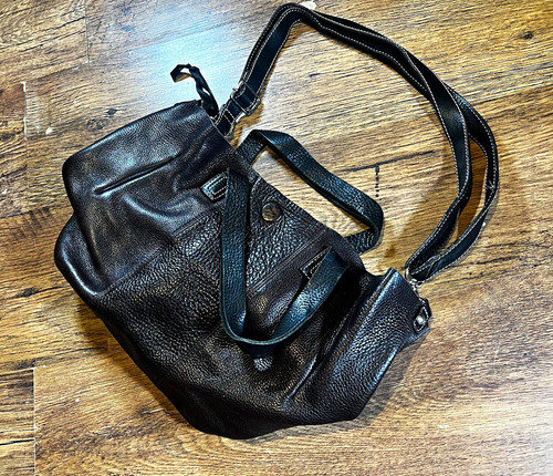 Brown pebbled leather crescent - brown,