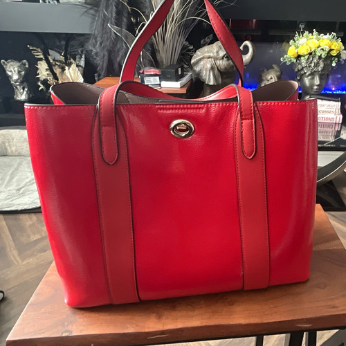 Women red leather tote - red, bag